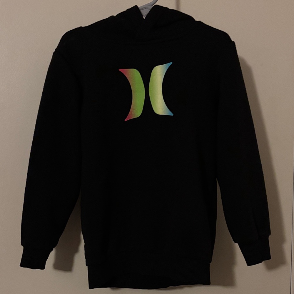 Hurley Black Hoodie with Colorful Logo, Size 6